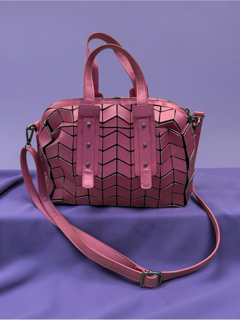 Patrizia Luca Geometric Pink Structural Satchel With Adjustable Straps